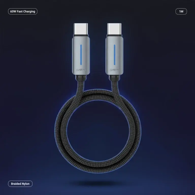 60W USB-C to USB-C Braided Fast Charging Cable (1 Meter)
