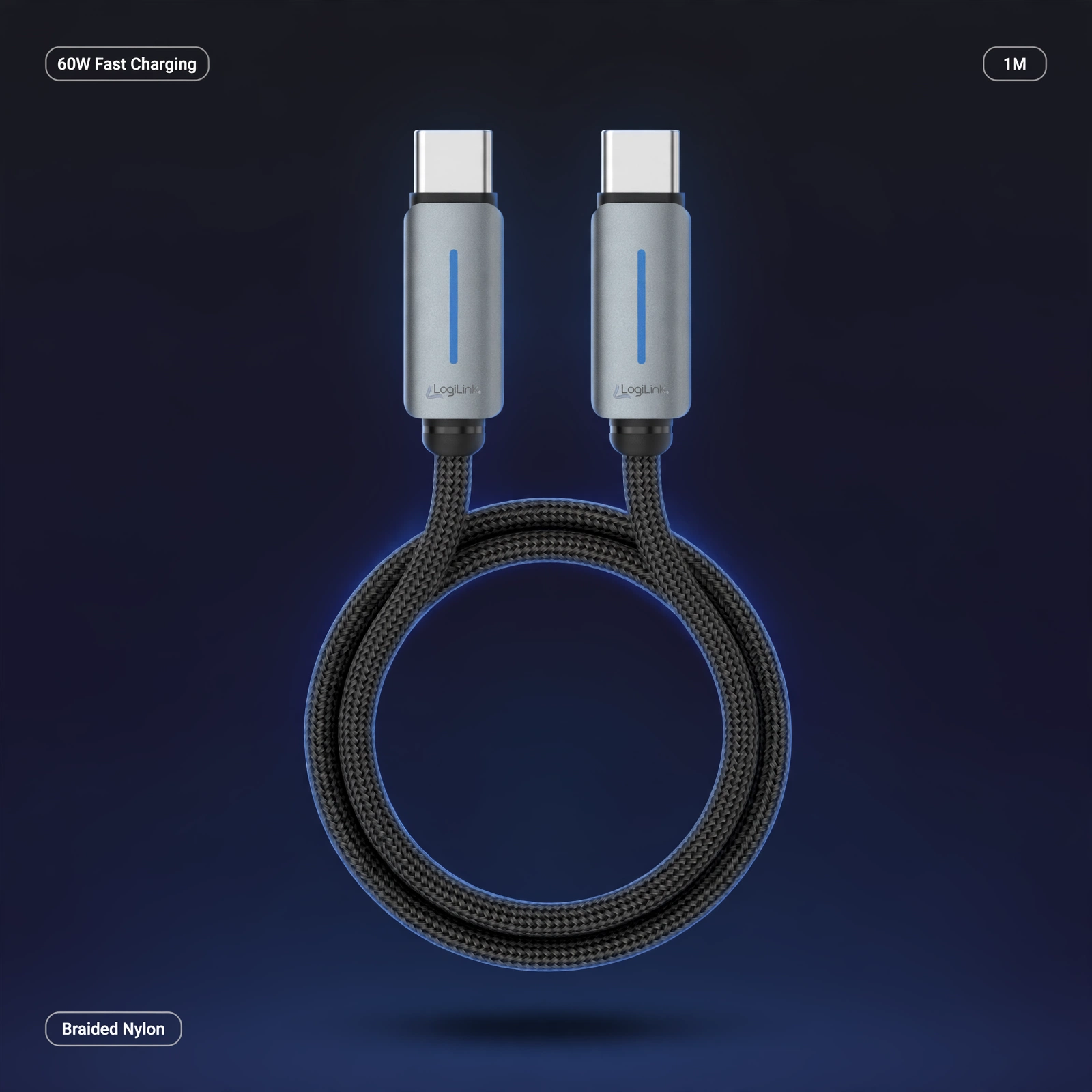 60W USB-C to USB-C Braided Fast Charging Cable (1 Meter)