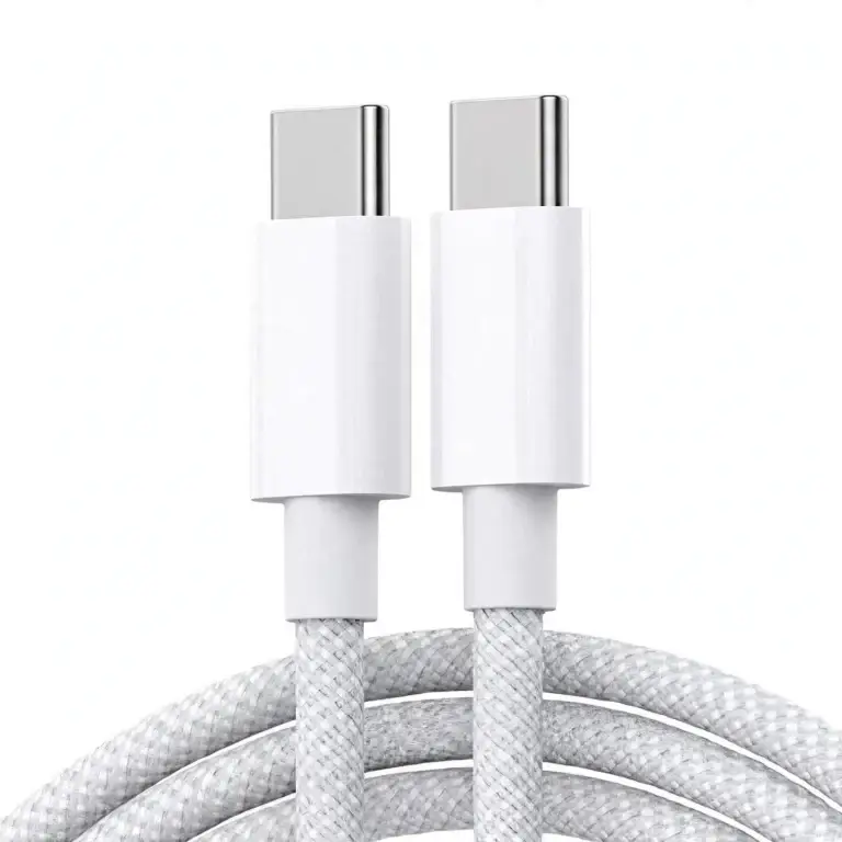 60W USB-C to USB-C Braided Fast Charging Cable (1 Meter) – White - Alternate